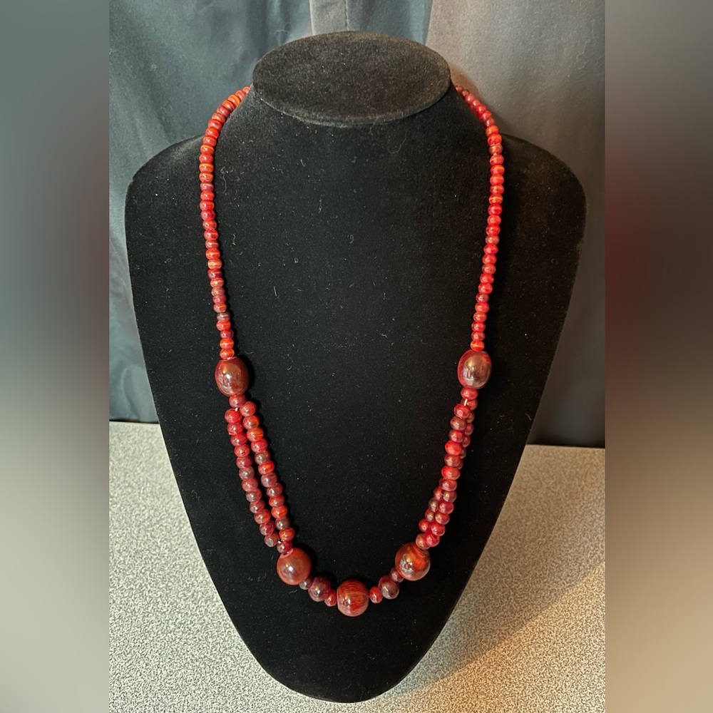 Red Beaded Multi Strand Necklace